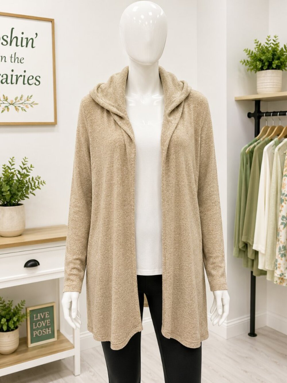 4 for $25 🍒 Bluenotes Beige Hooded Long Soft Cardigan XL